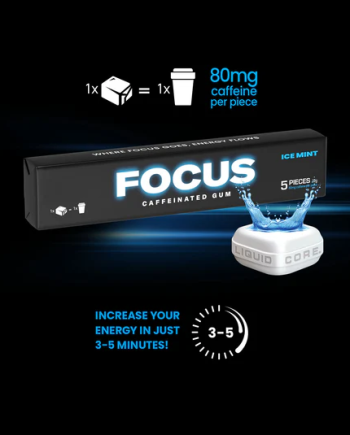 Focus Energy Gum | Ice Mint - 3 Pack [3 x 32g Packs]